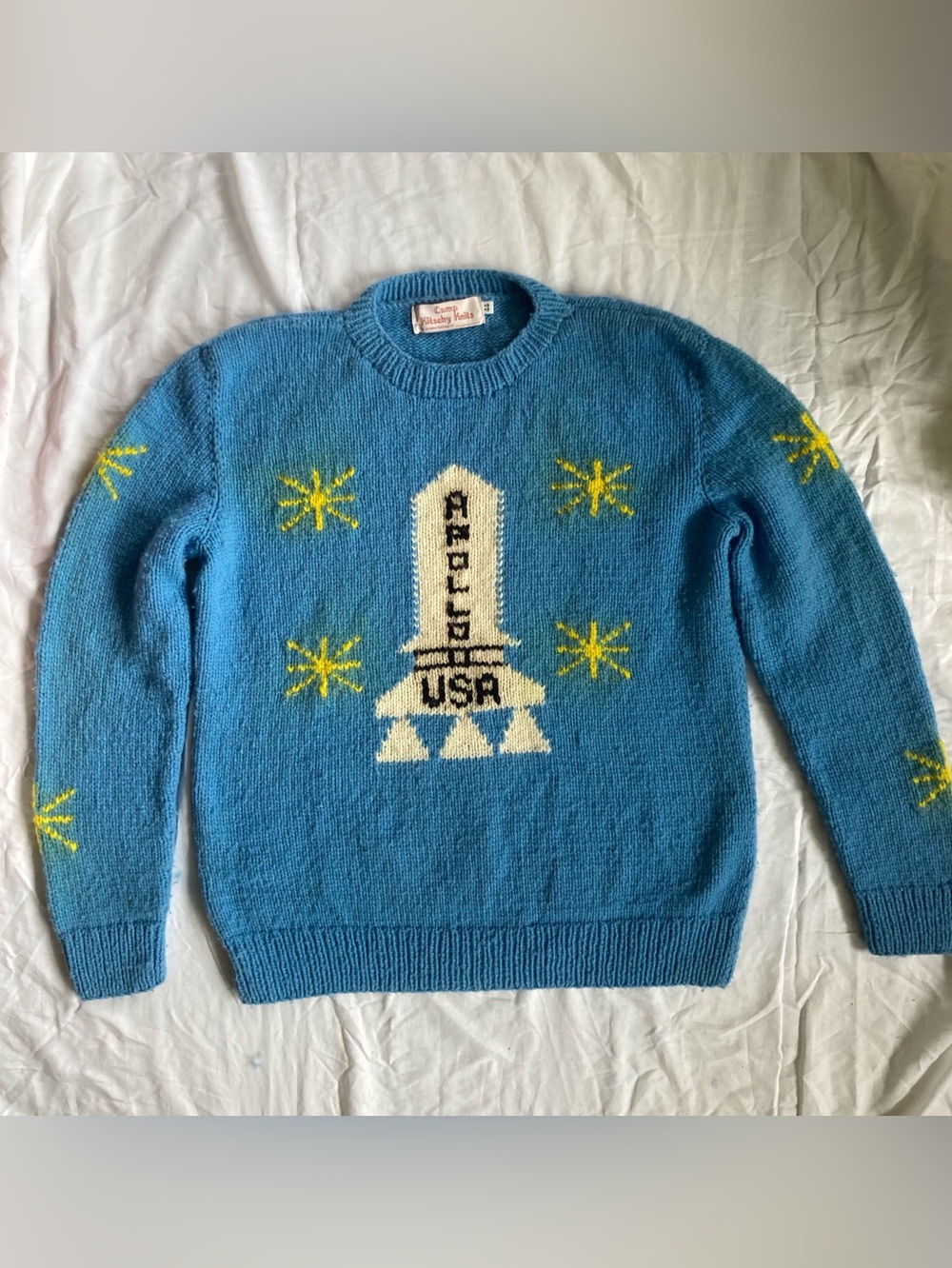 Camp Kitschy Knits  100%Wool Handknit Sweater Adult 44 (Large)